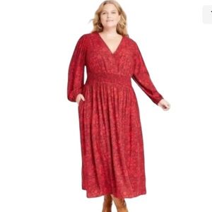 Knox Rose Red Floral Dress Midi
Boho Peasant Smocked Waist Size Small NWT